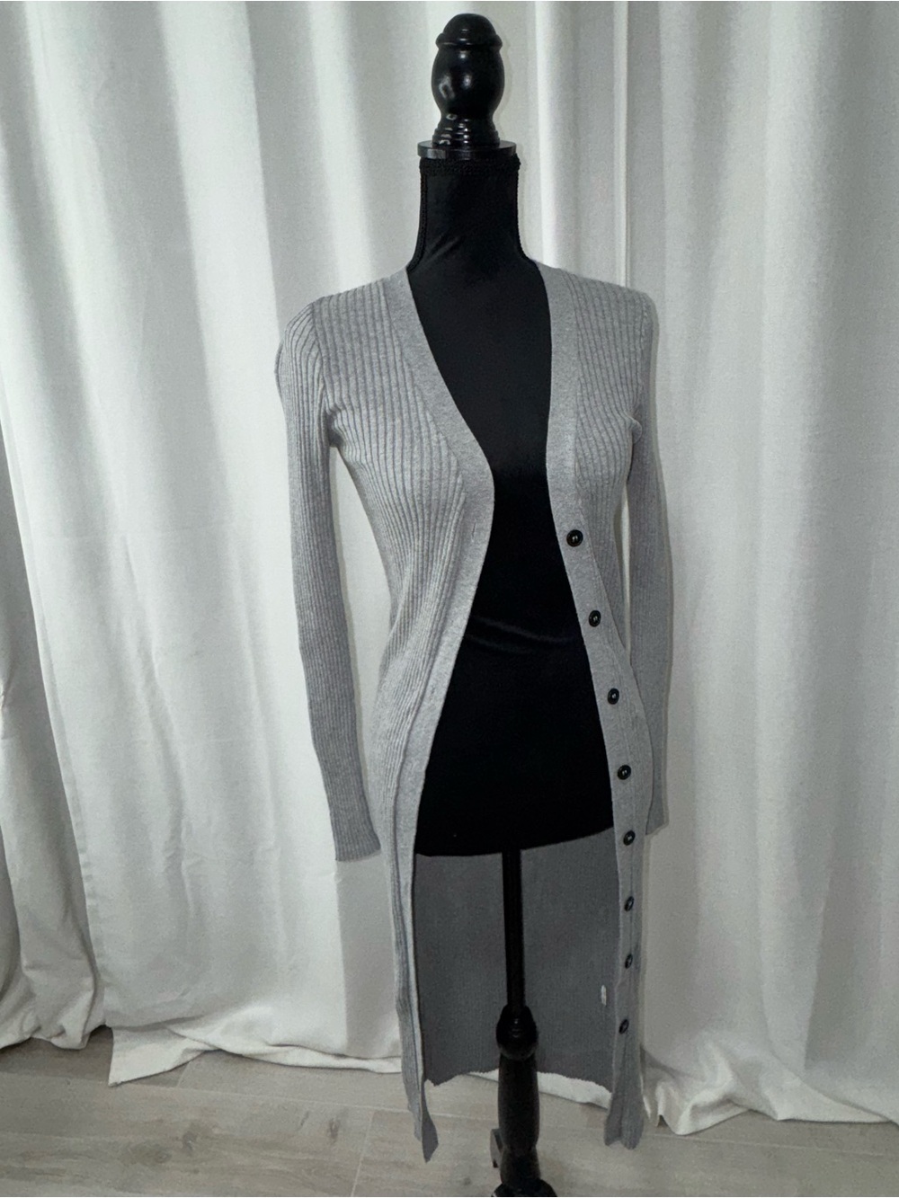 Forever 21 Long Ribbed Button-Front Gray Cardigan
